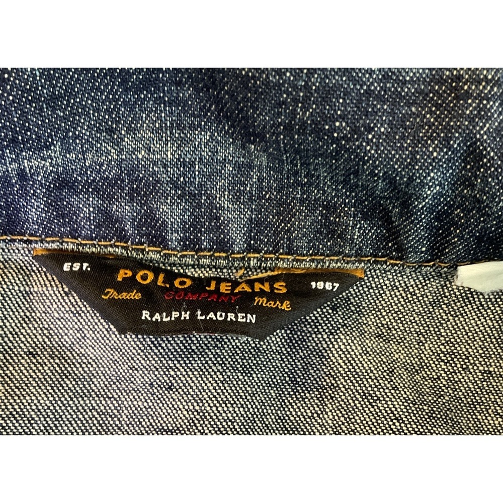 Polo Ralph Lauren Mens Denim Trucker Jacket Dark Wash Distressed Blue XL - Picture 2 of 16
